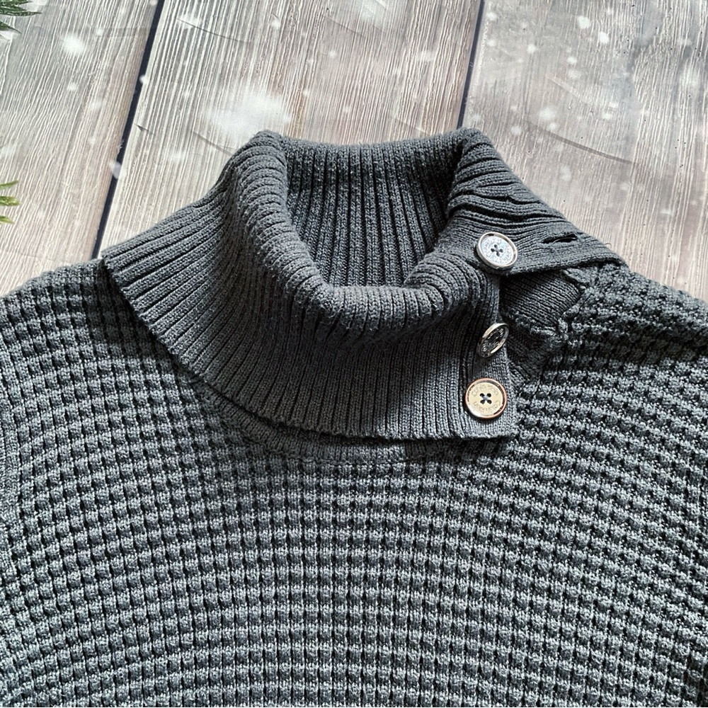 Calvin Klein Gray Turtleneck Long-Sleeve Sweater with Button Detail - Picture 9 of 12